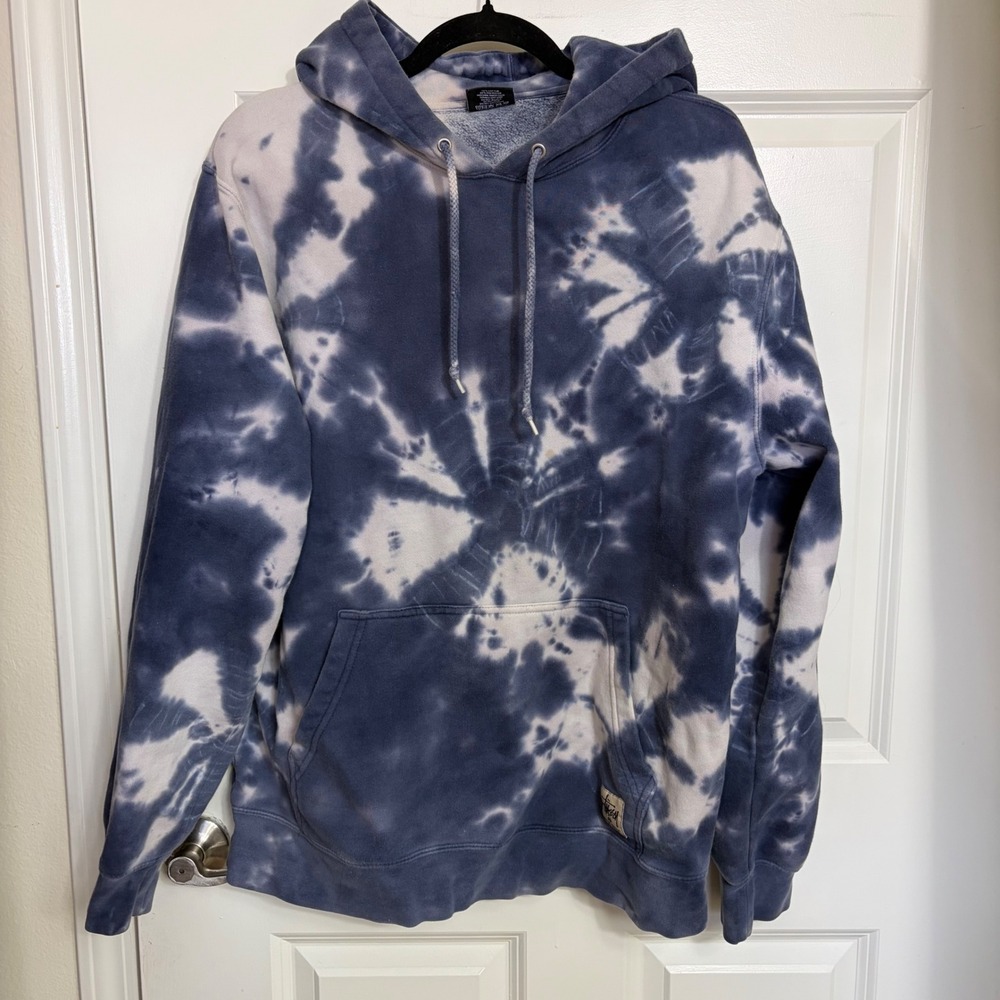 Stussy Authentic Workgear Blue White Tie Dye Hoodie Sweatshirt Mens Large